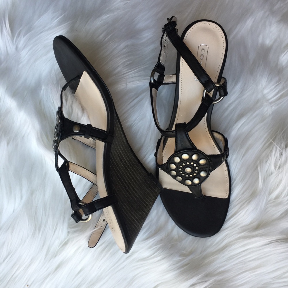 Coach Black Wedges with Cream Accents